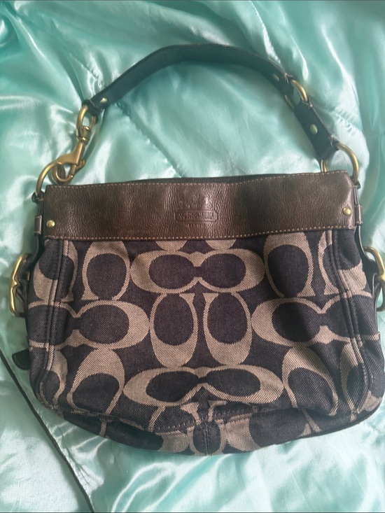 Coach Handbags - Coach Brown Signature Canvas Shoulder Bag with Dark Brown Leather Trim